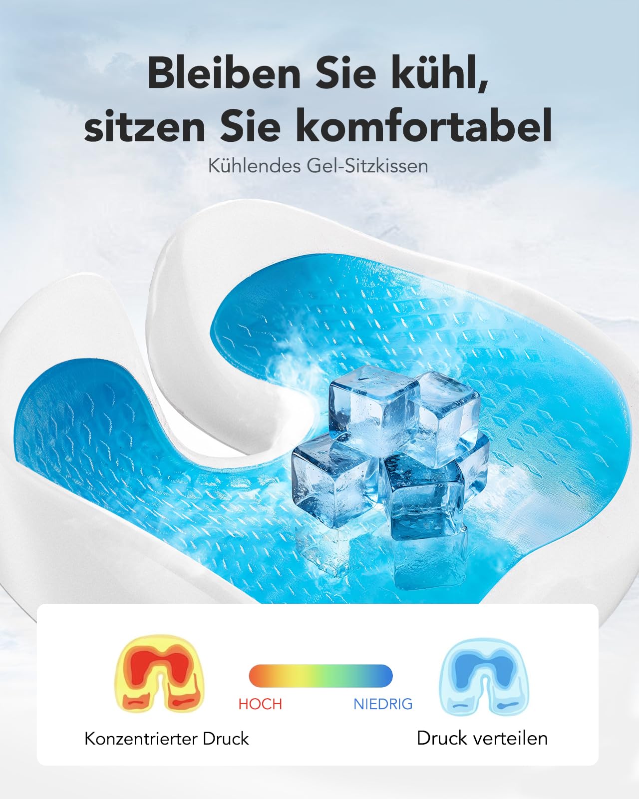 HUANUO Ergonomisches Sitzkissen – Extra Groß, Mit Kühlgel, U-förmige Steißbein-Entlastung