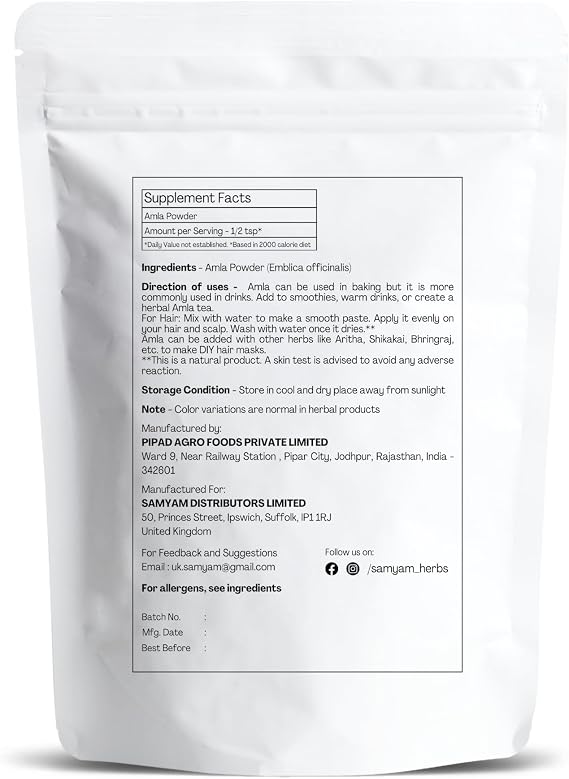 SAMYAM Amla Powder (Phyllanthus emblica) - 1Kg Pack | Ayurvedic Superfood for Hair, Skin and Health