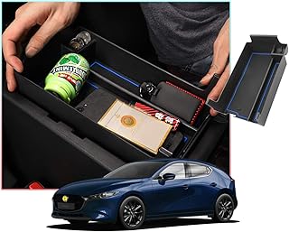 CDEFG Center Console Accessory Organizer Compatible with 2019 2020 Mazda 3, ABS Material Armrest Box Insert Tray Glove Secondary Storage Box (Blue)