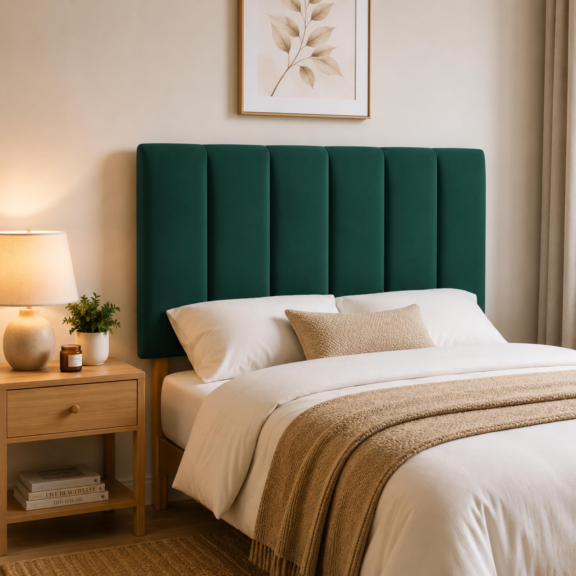 YORKSHIRE HOMEWARE Padded Lined Headboard | Lined Headboards in Plush Velvet Fabric | Bed Bedroom Decor Hotel Furniture (Green, Small Single)