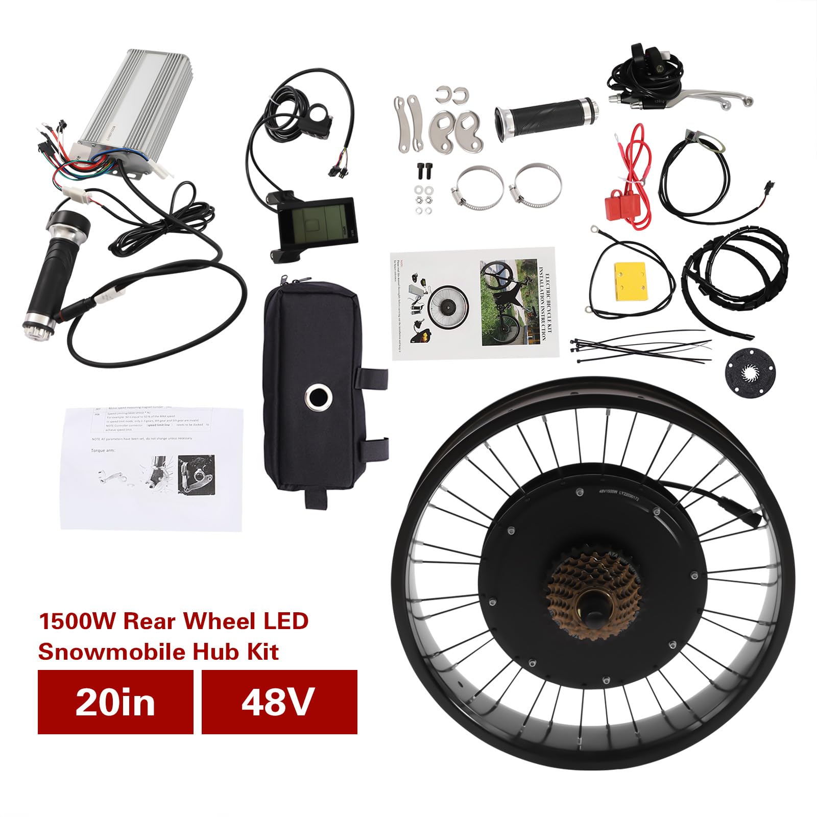 Zestaw do konwersji roweru elektrycznego 20", 48 V, 1500 W, 5-biegowa regulacja z silnikiem bezszczotkowym i bezzębnym, wyświetlacz LCD, zestaw do konwersji roweru elektrycznego