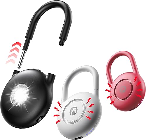 HOU Alarma personal de 130 dB para mujeres, llavero de alarma de seguridad recargable con 4 modos LED, carga rápida USB-C y espera de 500 días,