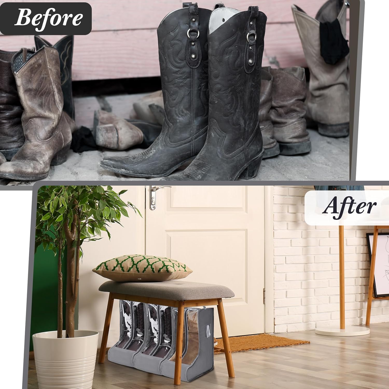 Sanwuta 4 Pcs Grey Portable Boots Bag for Cowboy Boots Tall Boot Storage Bags Portable Waterproof Protector Tools for Travel and Daily Wardrobe Shoe Cabinet and Other Home - Image 4