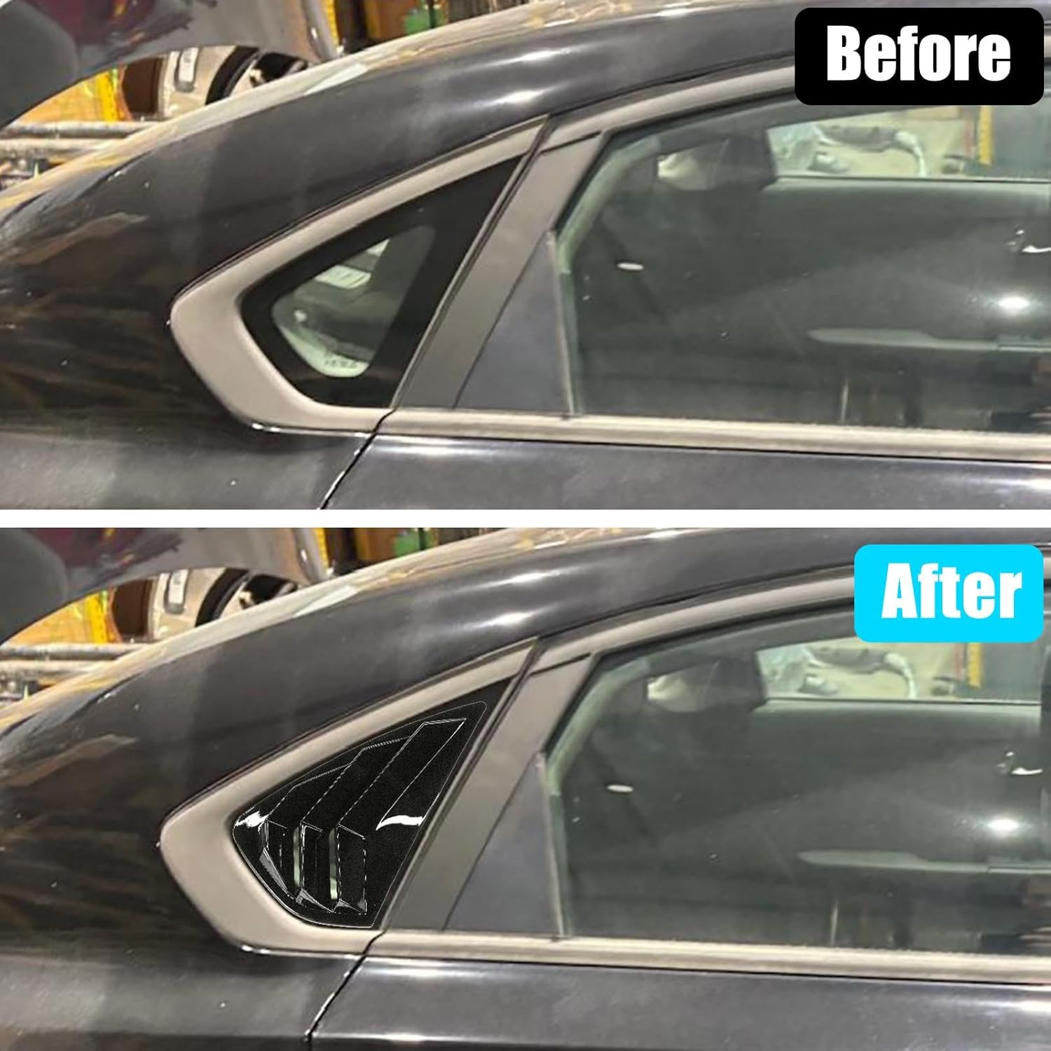 Yumzeco 2PCS Compatible with KIA Forte Sedan Side Window Louver Covers 2019 2020 2021 2022 2023 2024, Sporty Style Rear Side Vent Window Louver Shutter Trim KIA Forte Exterior Accessories-Glossy Black