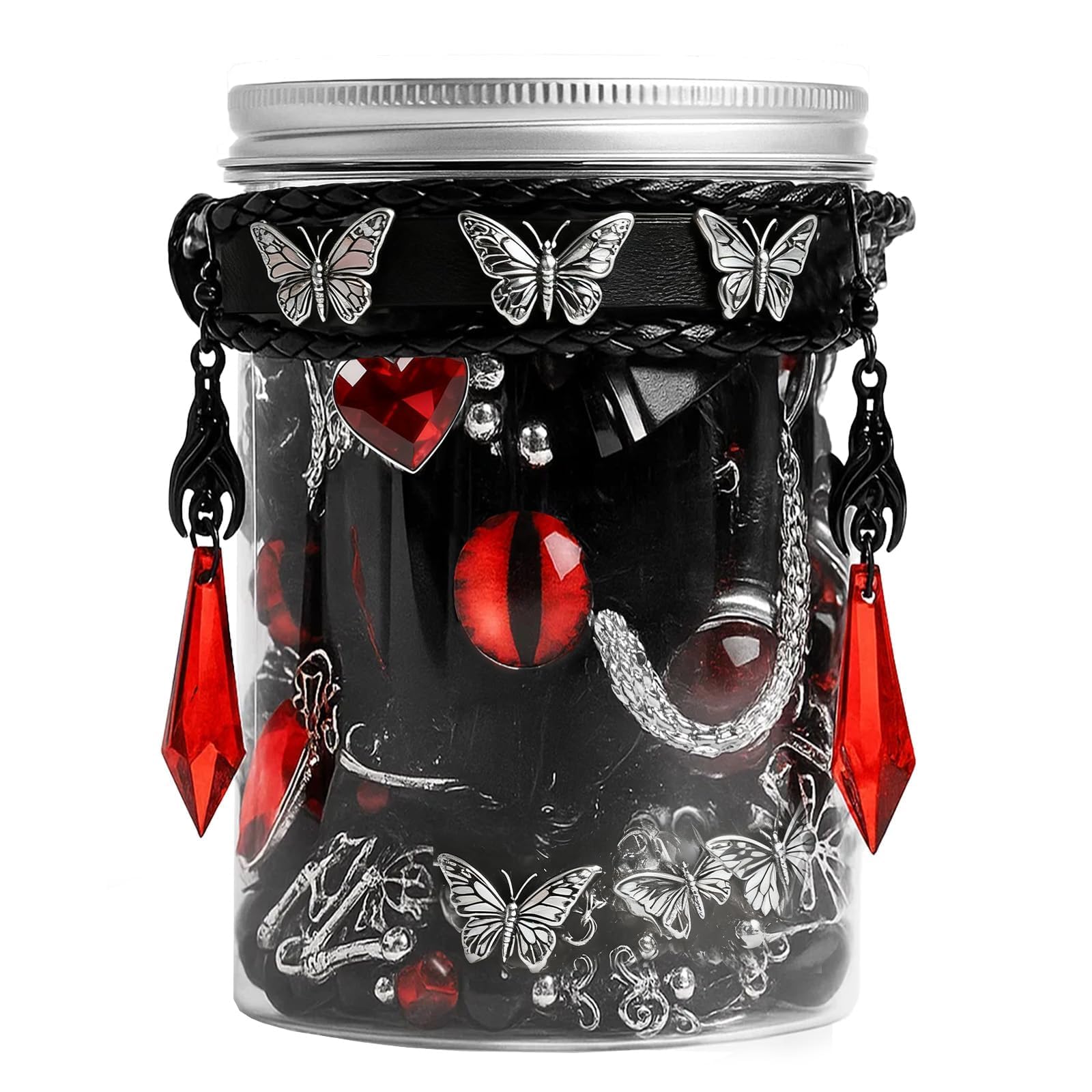 SMUOBT Mystery Jewelry Jar Bundle - 40-45 Piece Surprise Jewelry Box for Women,Gift Set (Necklace, Earrings, Rings,Kracelet,Keychain, Hair Clip) - Unique Birthday Gift for Her, gothic