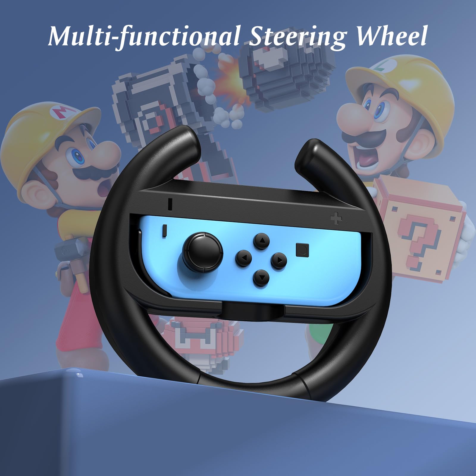 Volante Grip Compatible con Nintendo Switch/Switch OLED, 3 en 1 Volante Joycon Grip con 2 Piezas Racing Wheel Mandos Grip para Mario Kart Deluxe Juegos -Negro