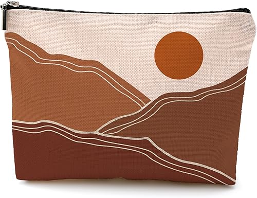 Bolsa de maquillaje abstracta Boho Sun Sunrise Sunshine Ray, bolsa de maquillaje de arte moderno de mediados de siglo, bolsa de viaje, bolsa de