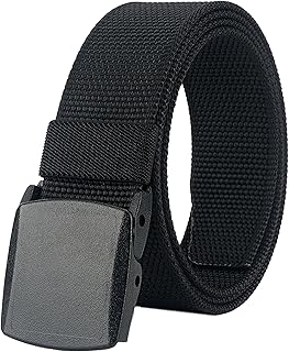 Cinturón para hombre, cinturón casual de nailon con hebilla de plástico transpirable para viajes de trabajo, fácil de recortar para adaptarse a cintura de 27 a 46 pulgadas