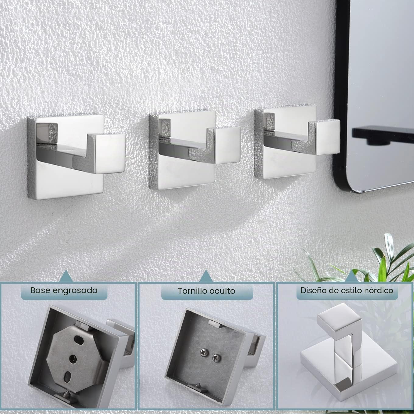 KOKOSIRI Ganchos para toallas, accesorios de baño, accesorios de hierro, ganchos para albornoces, acero inoxidable, 3 unidades, ganchos de pared, cocina, hogar, cromo pulido B1010CH-P3