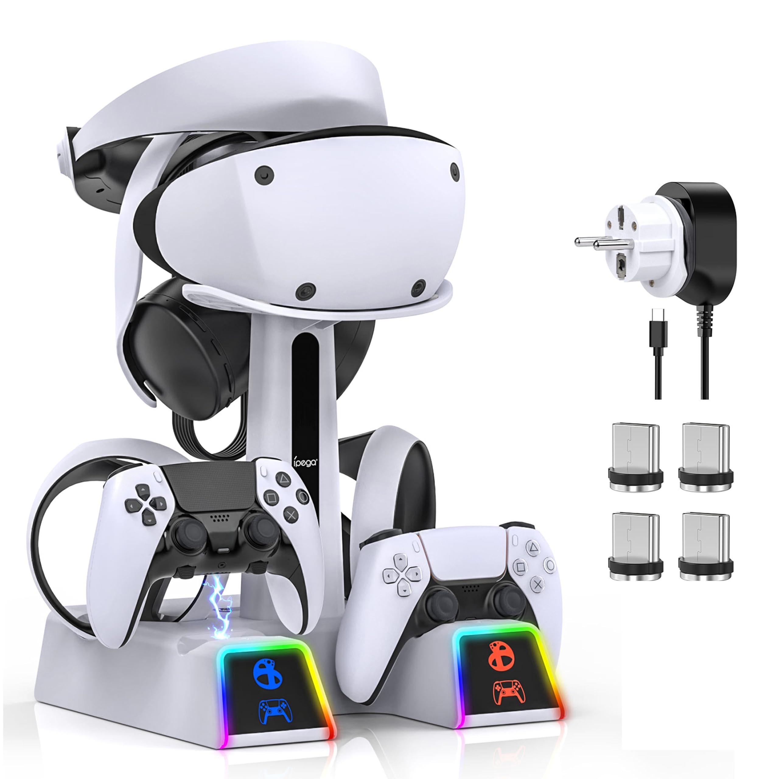 Support PSVR2 avec Accessoires PS VR2 pour Casque PS5VR2 et manettes Dualsense + Station de Recharge VR2 + 10 Modes d'éclairage