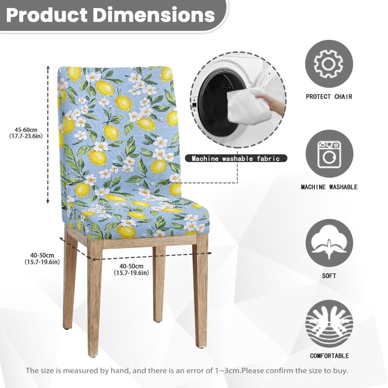 Lemon Flower Print Dining Room Chair Cover Elastic Seat Covers for Chairs Elastic Parsons Chair Slipcovers Protective for Kitchen, Hotel, Restaurant-4 Pcs
