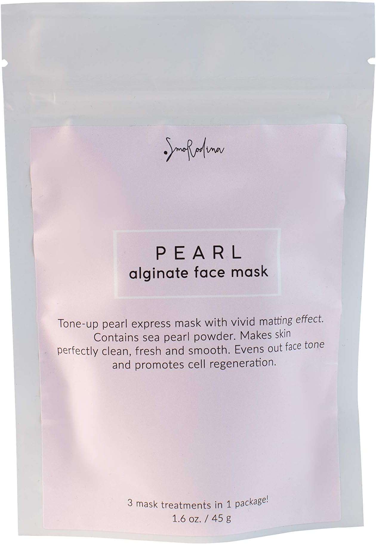 SmoRodina Pearl Alginate Face Mask, 3 Treatments, 1.6 oz/45 g. Vivid Matting Effect, Evens Out Face Tone, Promotes Regeneration, Improves Skin Texture, Protects Against Age Spots, Hydrates Skin.