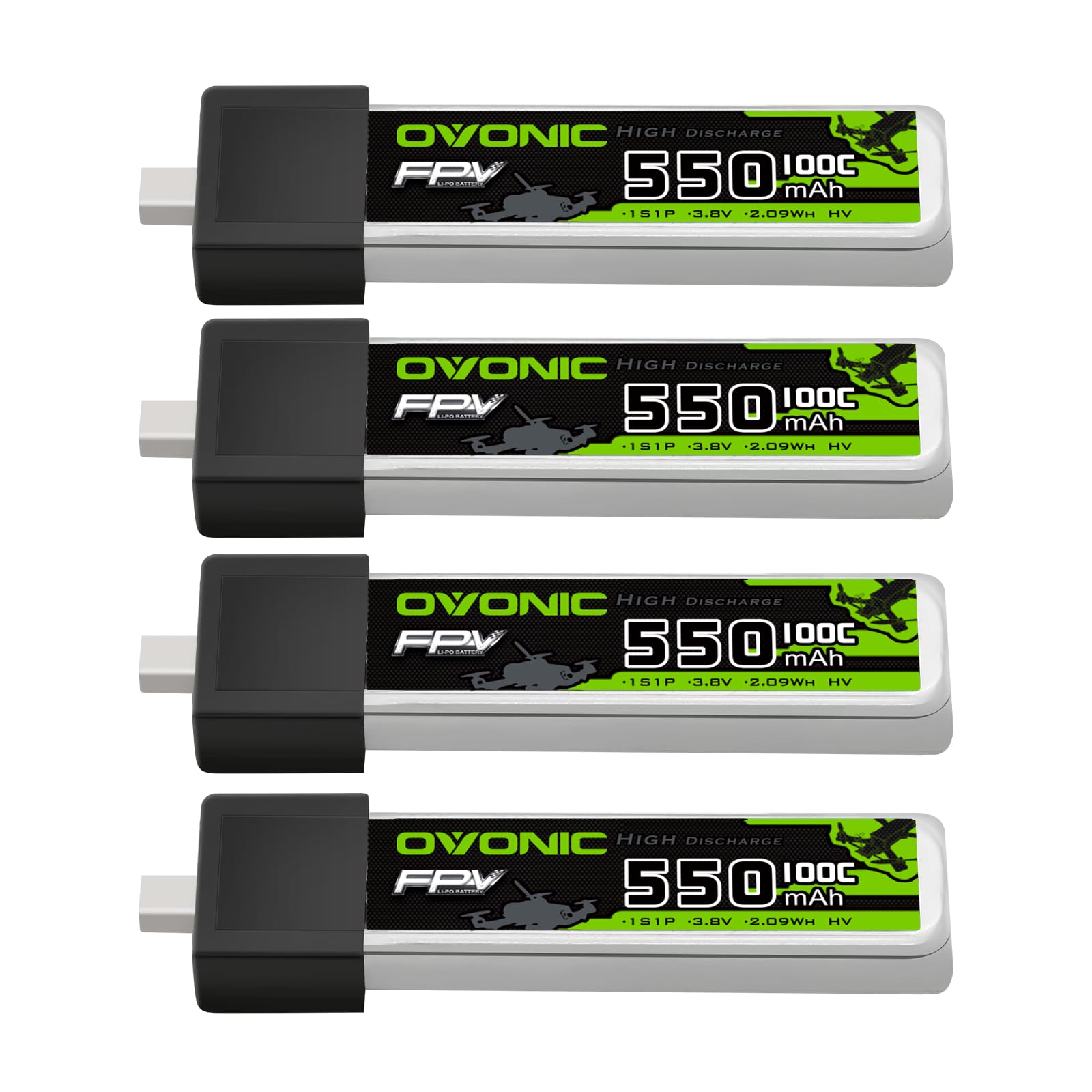 OVONIC 1S LiPo Battery 550mAh 100C HV 3.8V with BT2.0 Connector for FPV Tiny Whoop (4pcs)