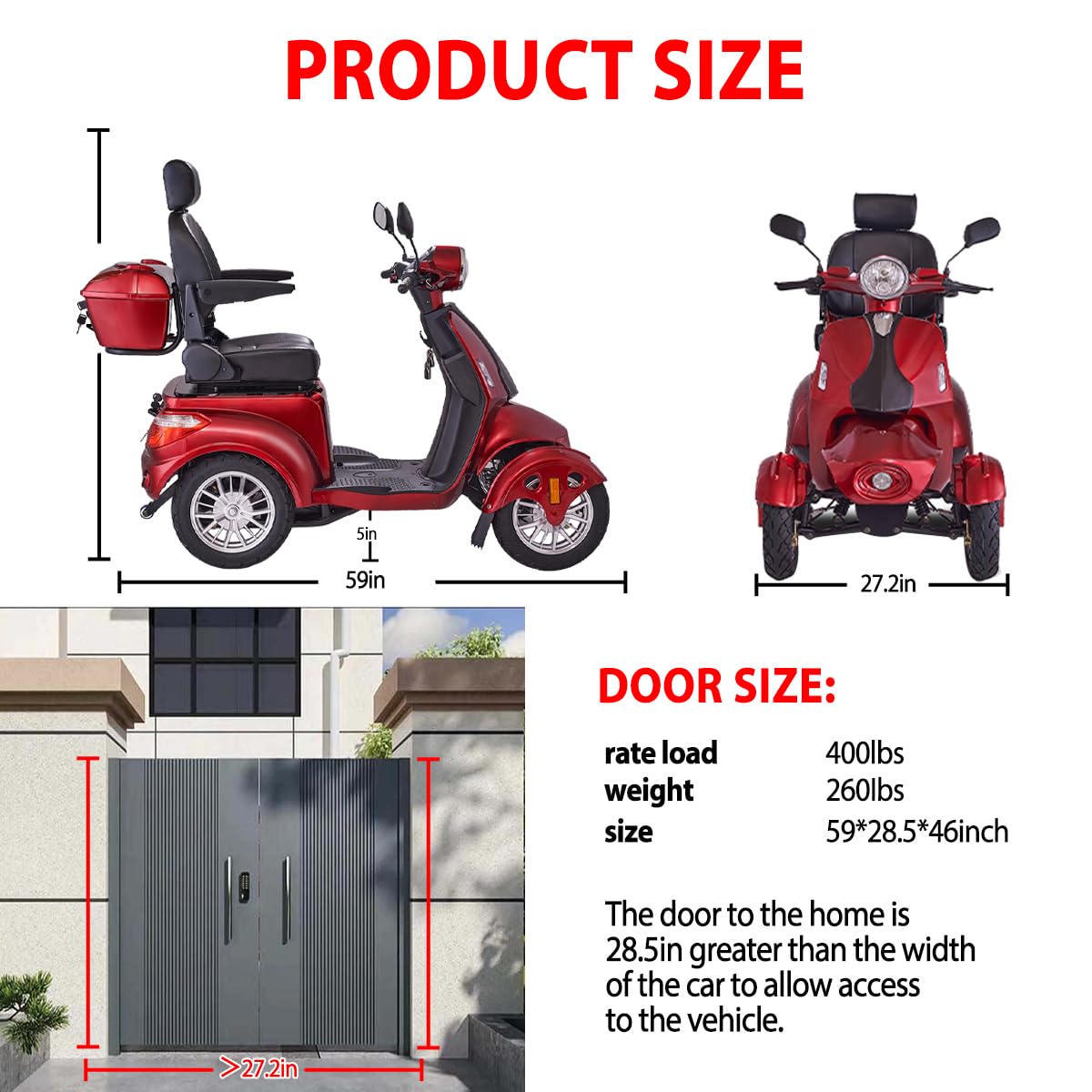 4 Wheel Heavy Duty Mobility Scooters for Seniors & Adults 500lbs Capacity 1000W All Terrain Recreational Mobility Scooter for Travel Electric Powered Wheelchair Device (Red)