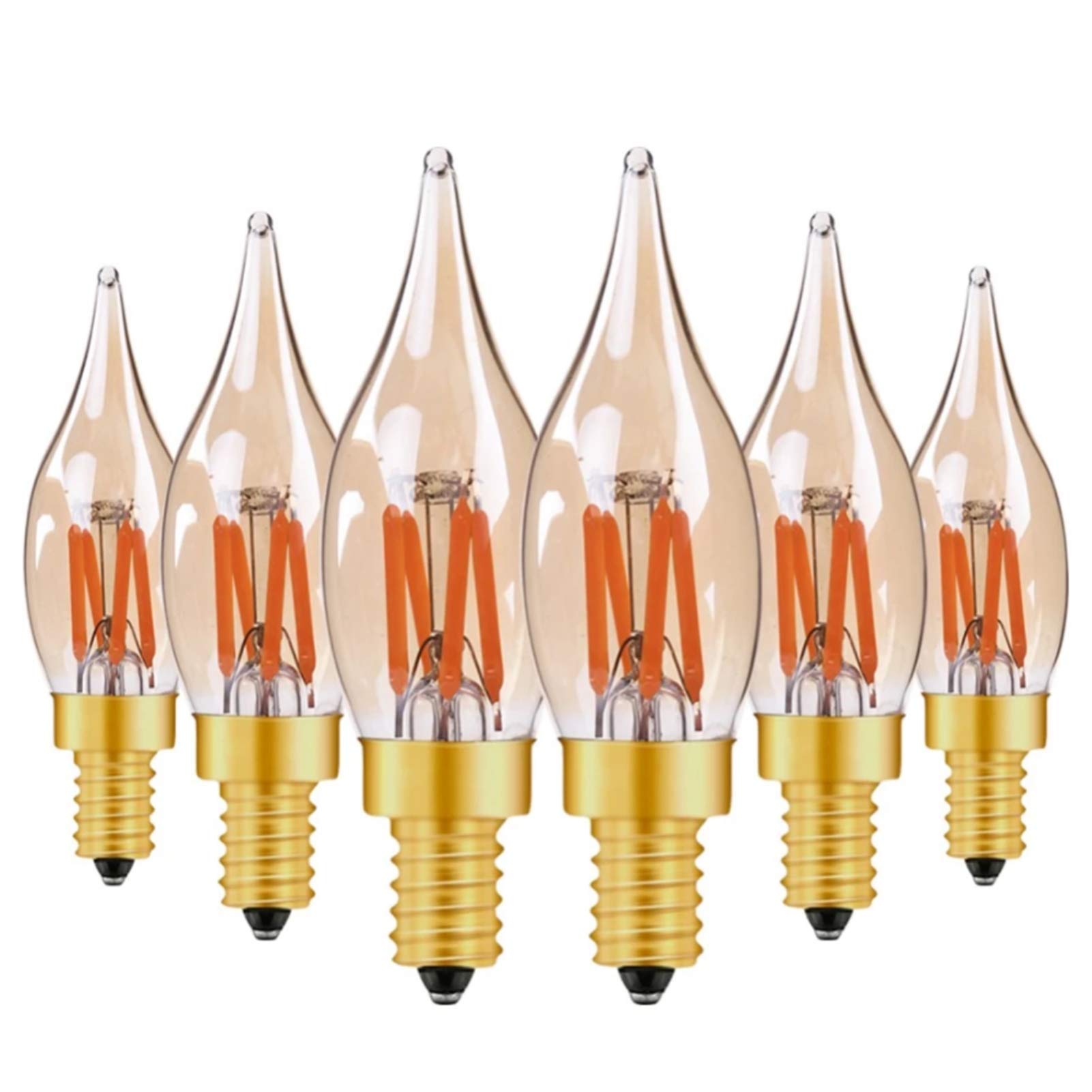 Ampoule bougie à filament LED base style européen 2200K jaune chaud 200 LM C22T ampoule bougie 2W ampoule rétro Edison à intensité variable ambre, 4 pièces