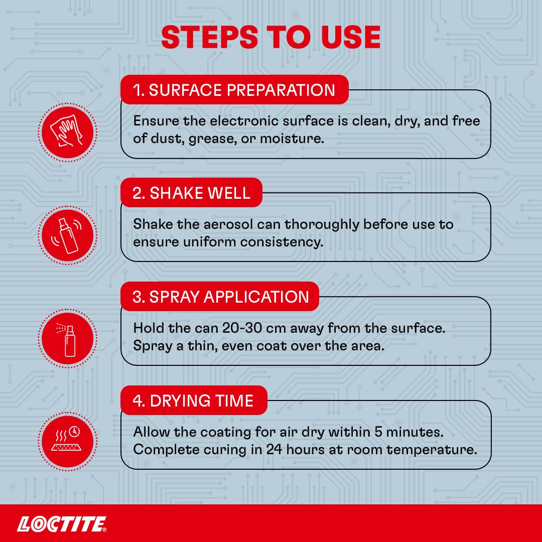 LOCTITE 3900 Conformal Coating Spray for PCB & Electronics | Fast-Drying Transparent Protective Coating | Prevents Rust & Corrosion | For Professional-Grade Conformal Coating Applications | 500ml product image 3