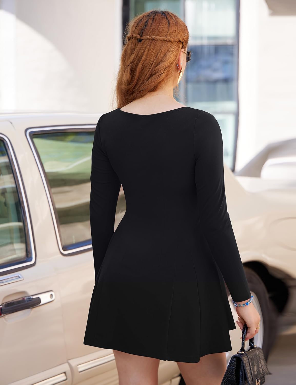 Women's Sexy Long Sleeve Square Neck Party Club A-line Short Mini Dress - Image 4