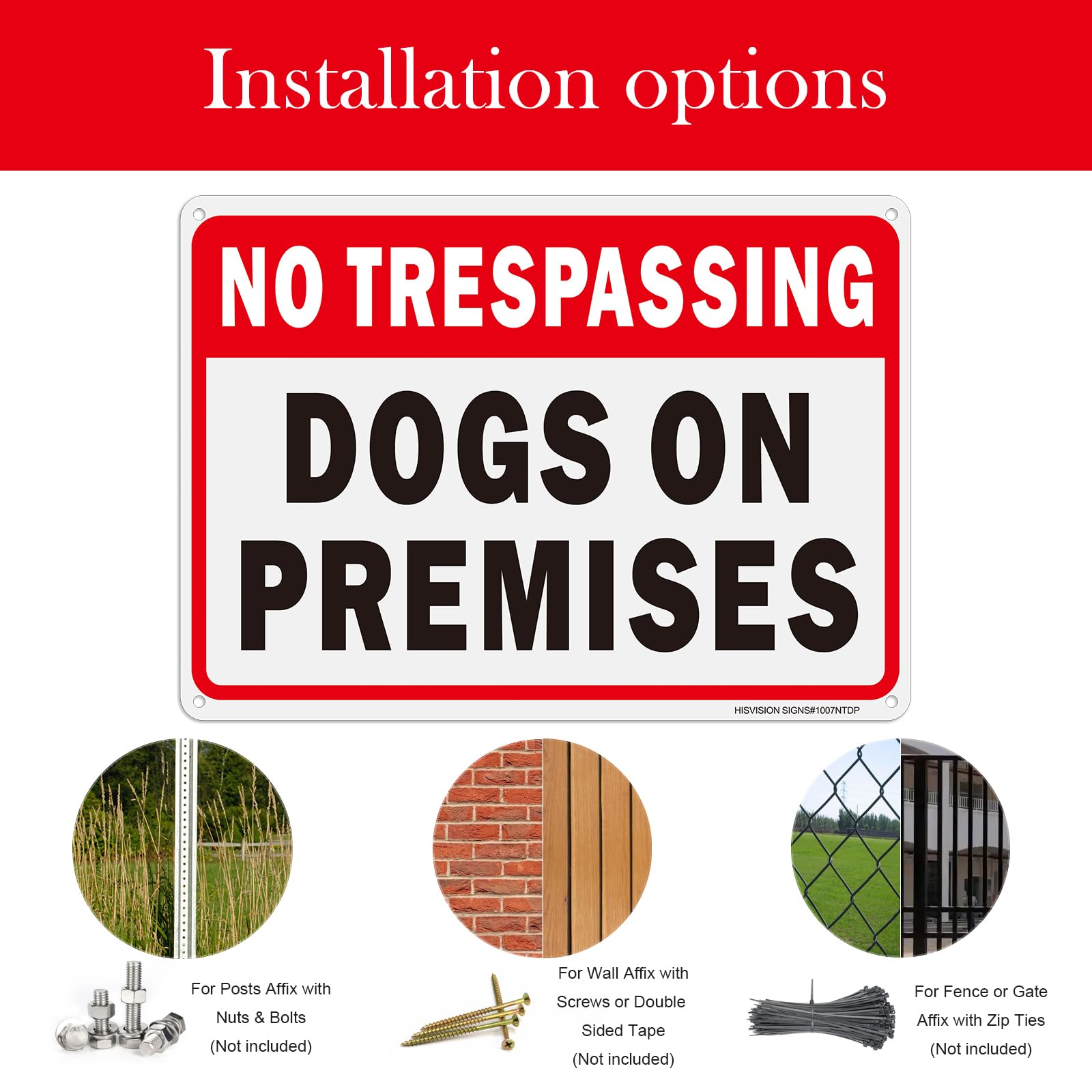 „Dogs On Premises“ Warnschild – 25,4x17,8 Cm, Aluminium, Reflektierend, Wetterfest Mit 4 Bohrlöchern