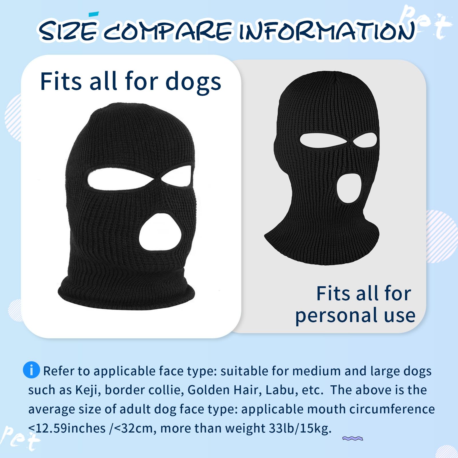 HOWWFALY Dog Halloween Christmas Costume Dog Ear Muffs Noise Protection Knitted Dog Ears Warm Hats Dog Robbers & Thieves Mask Funny Pet Cosplay for Medium Large Dog(Black Mask)