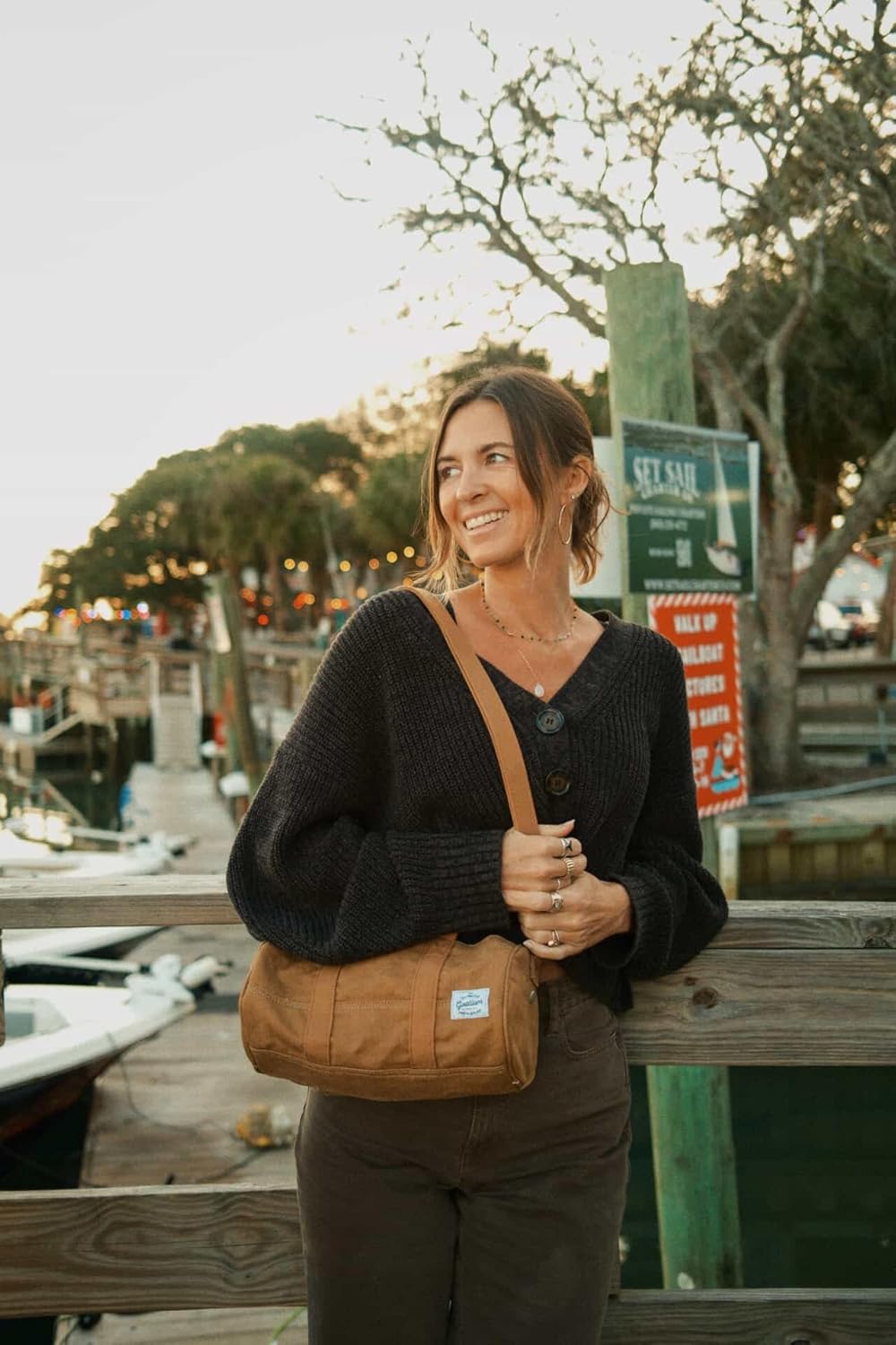 GOOTIUM Compact Crossbody Bag – Canvas Shoulder Bag & Travel Organizer – Vintage Cylinder Style Mini Tote, Small Barrel Bag - Image 4