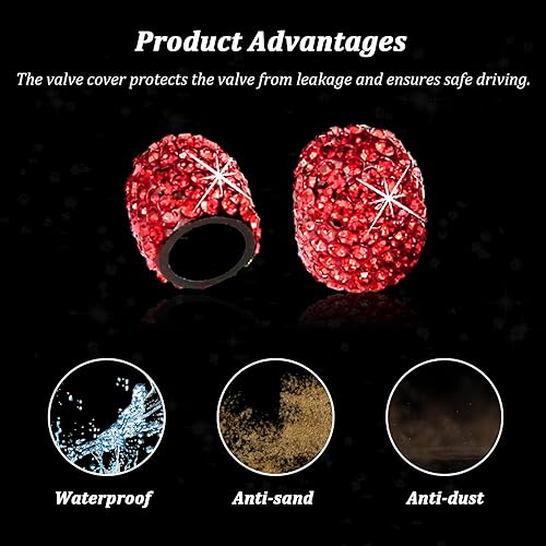 Miniatura 9 de Bling Tapones para válvulas de neumáticos de automóvil, paquete de 4 cubiertas hechas a mano con diamantes de imitación de cristal brillante, tapas
