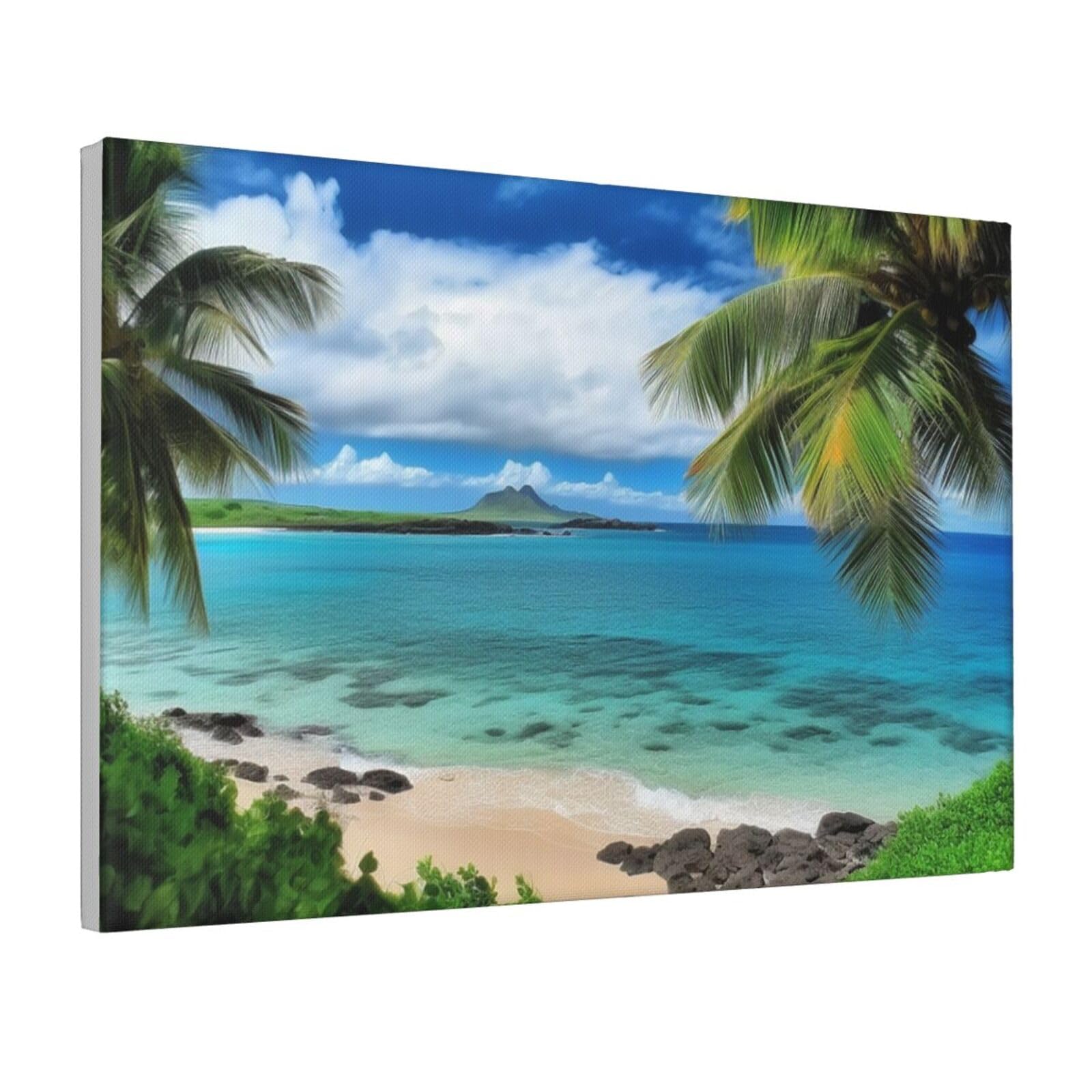 Framed Wall Art for Living Room Art Work, Tropical Palm Tree Hawaii Beach Picture Prints Modern Office Wall Paintings Poster Aesthetic Wall Decorations for Home Decor Ready To Hang 8"x12"