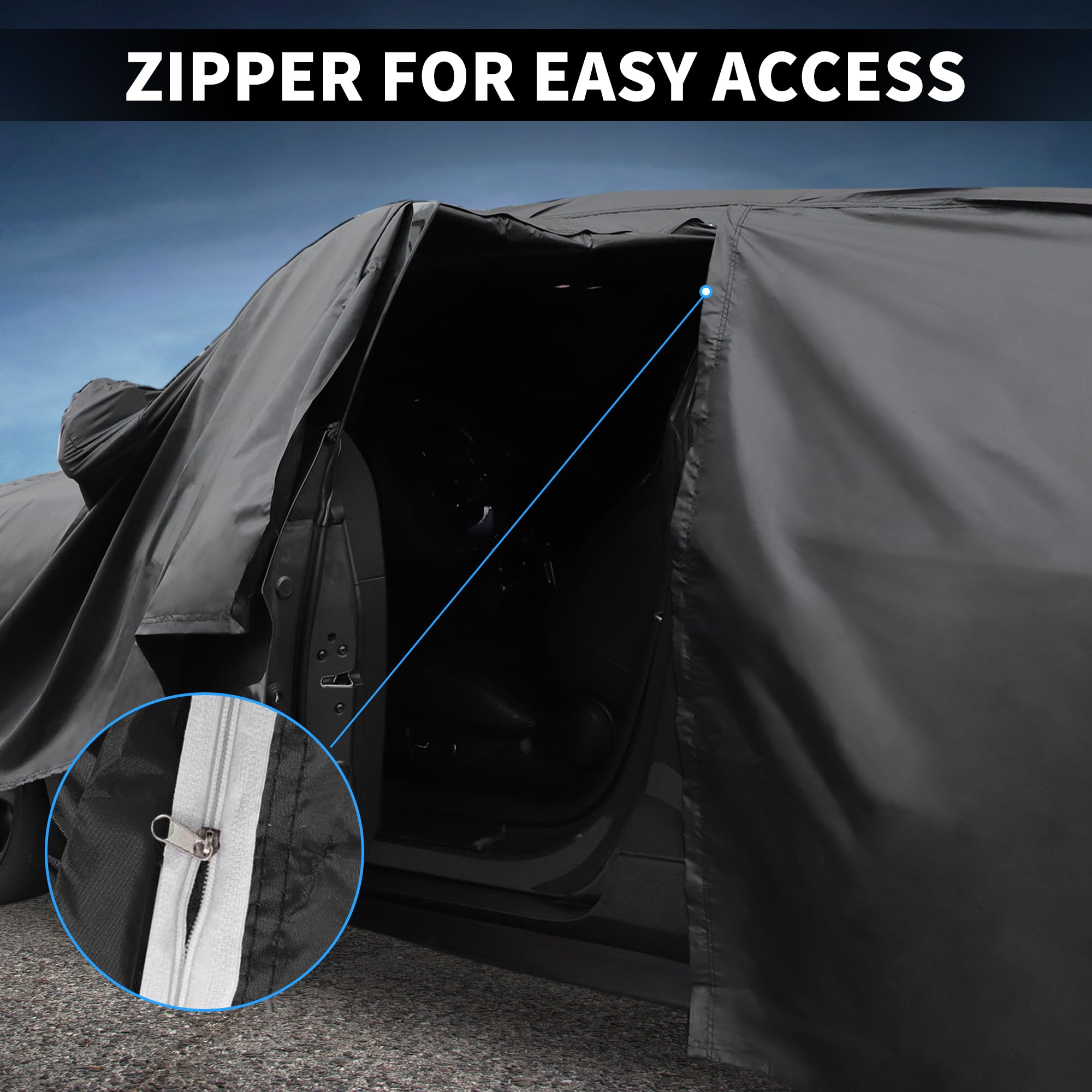 A ABSOPRO Housse Voiture pour Volkswagen Touareg 02-18 1pc Imperméable | 210D-Pu, Noir, Extérieure, Toutes Saisons, Imperméable, Protection Soleil Pluie Neige, Fermeture Éclair Porte Conducteur
