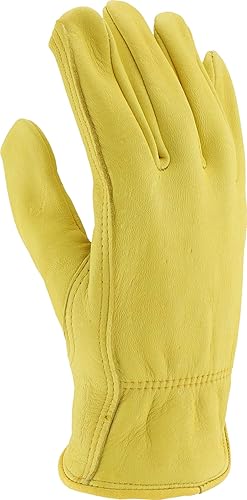 Miniatura 10 de West Chester 85040 Guantes de cuero de ciervo de grano para conductor, dorados, guantes de trabajo pequeños con muñeca elástica fruncida, pulgar