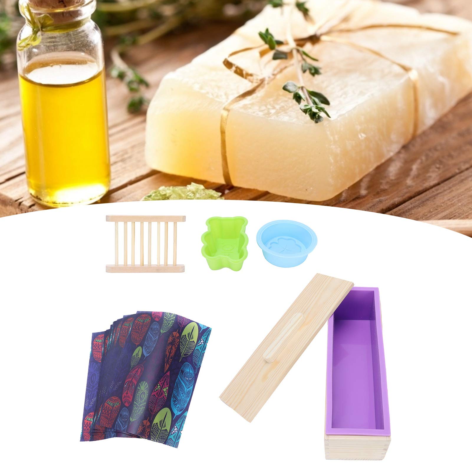 Kit de forma de jabón de silicona para bricolaje |4 en 1 con caja de madera |para (Purple)