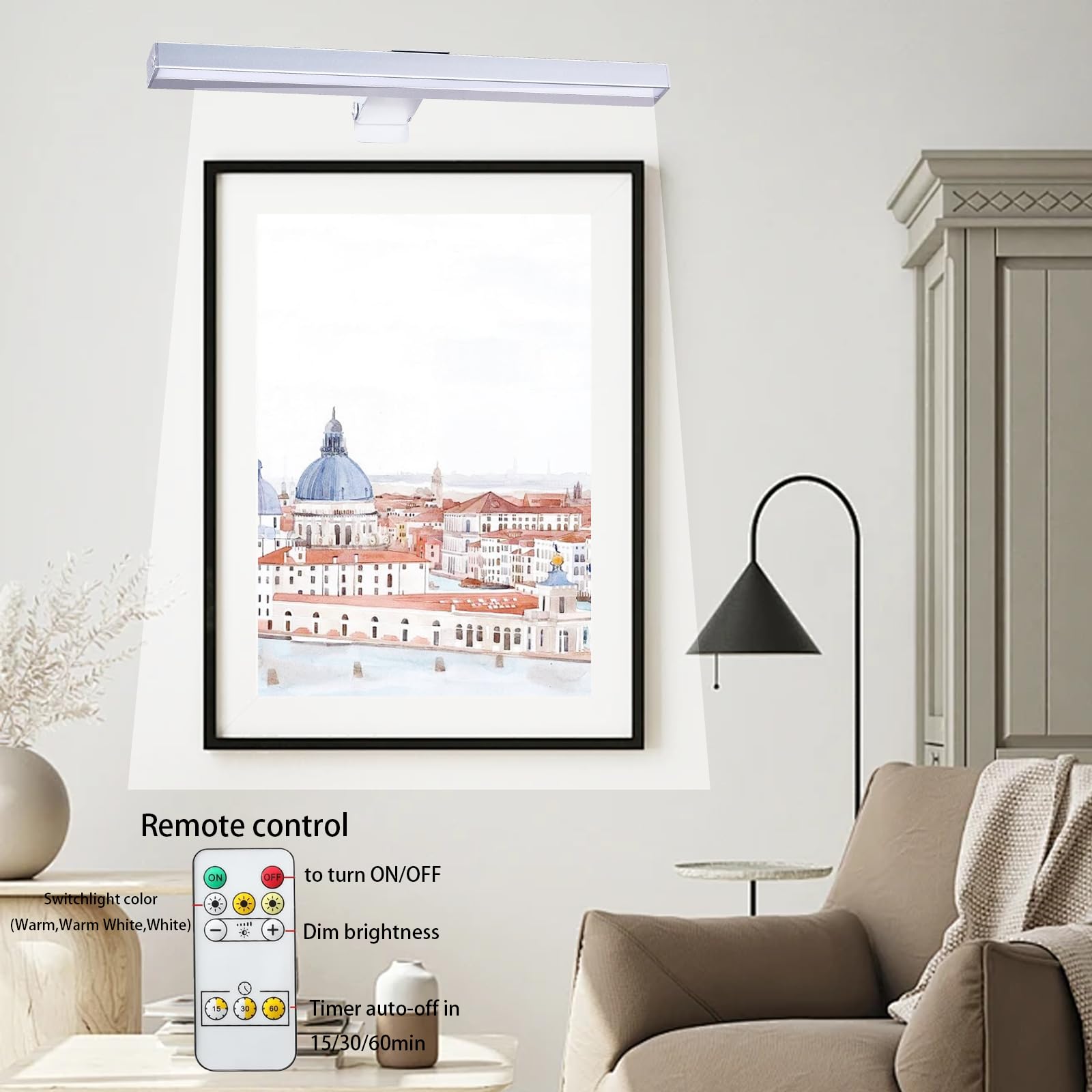 VIGMOJ 2Pack Wireless Picture Light, Dimmable Painting Light with Remote Control - Image 2