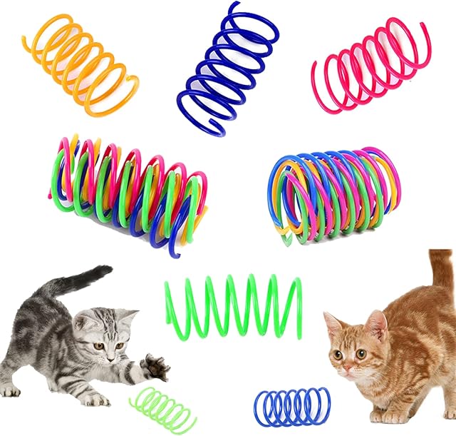 12 Pcs Cat Colorful Springs Toys, Petnice Cat Creative Toys for Kittens, BPA Free Durable Heavy Plastic Interactive Toys to Kill Time and Keep Fit for Swatting, Biting, Hunting Kitten Toys