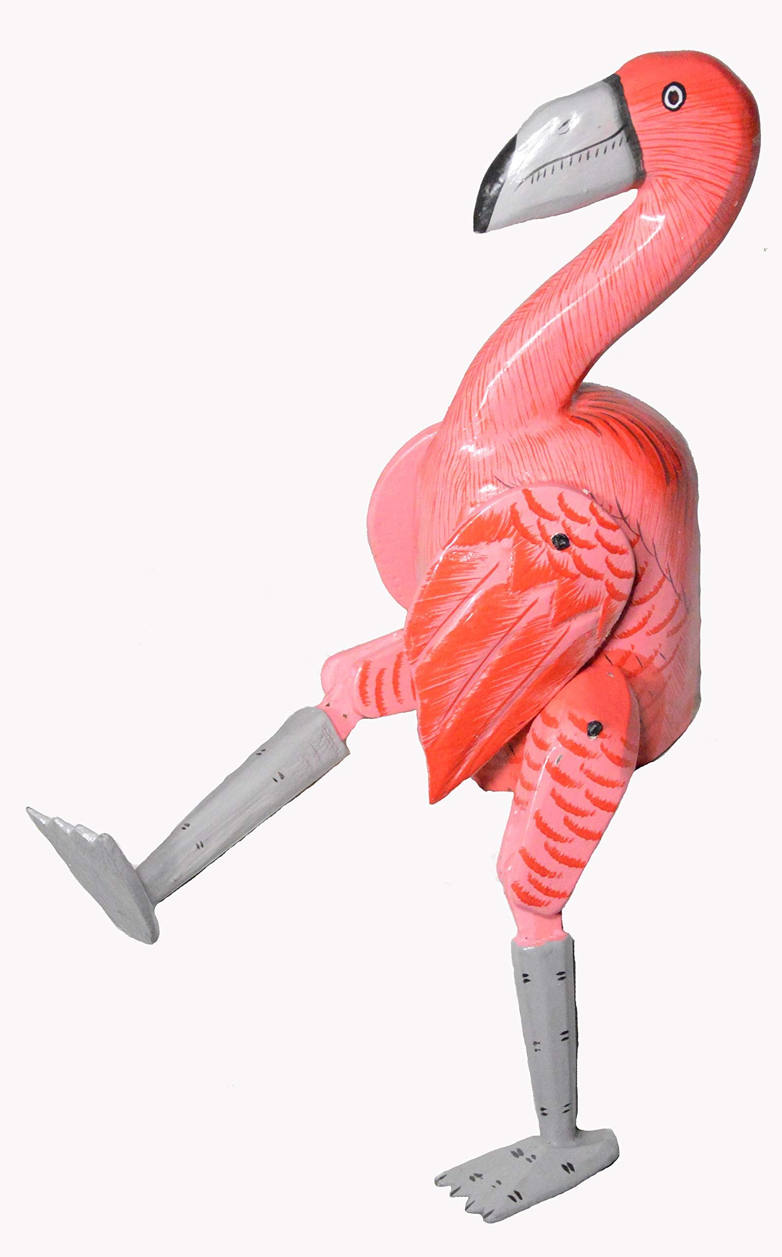 Shelf Sitter Pink Flamingo Statue Hand Painted Carved Wood Meditating Yoga
