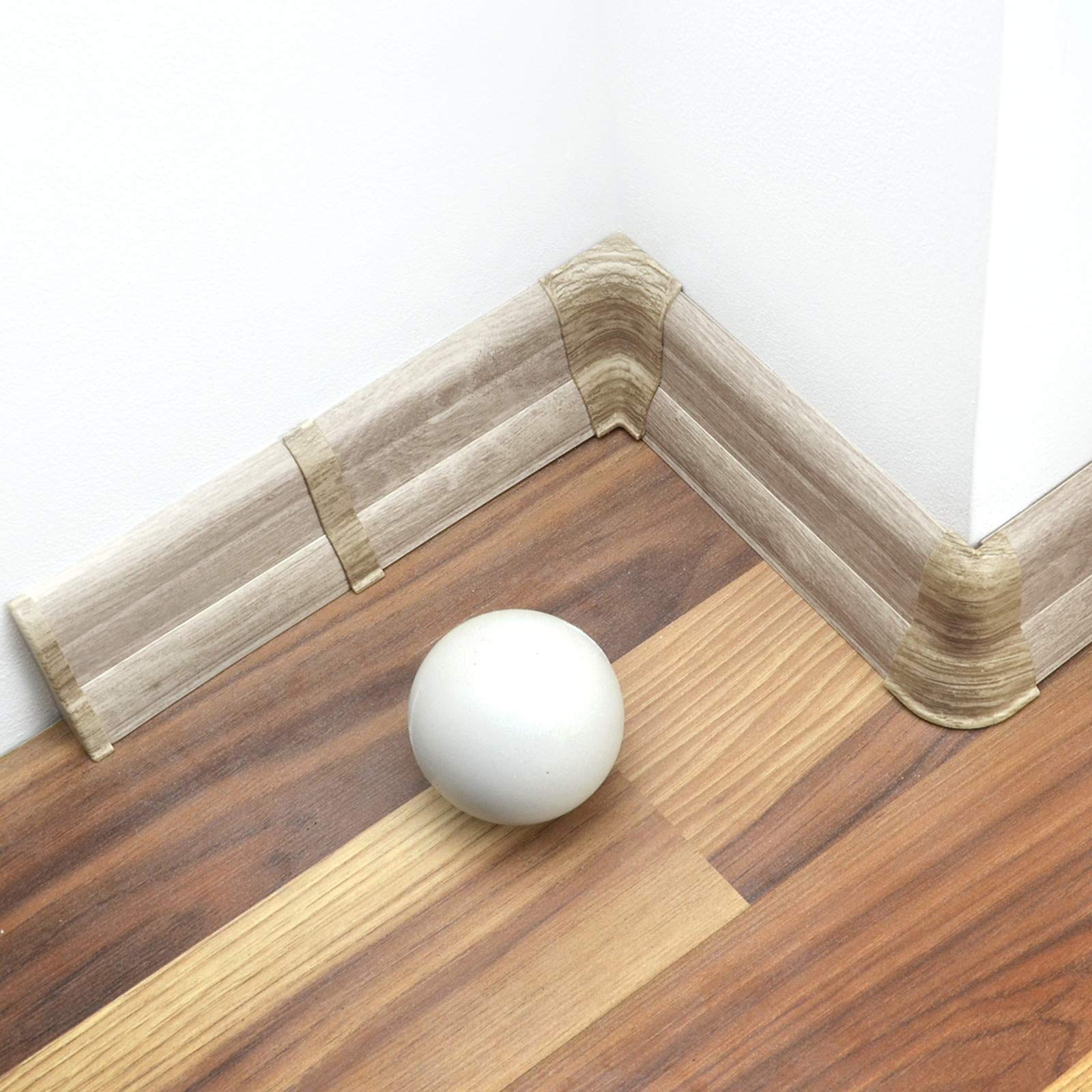 DQ-PP - 16 m di battiscopa 62 mm in PVC, bianco, con listelli in laminato, in plastica PVC Dekore