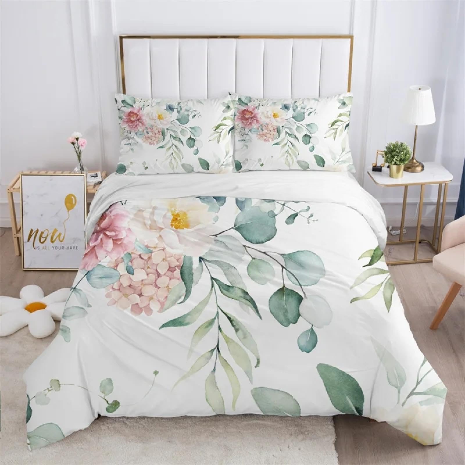 Ensemble de housse de couette imprimée fleur et feuilles en microfibre haute densité