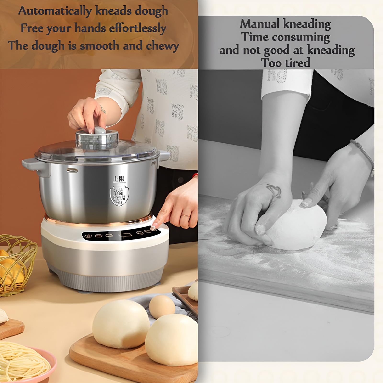 Machine à pâte électrique 5L/7L, étuve de pâte multifonction, machine à pétrir automatique de grande capacité, minuterie et écran tactile, fermentation thermostatique, pour faire du pain 7L