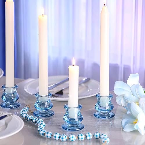 Miniatura 3 de 12 portavelas azules, portavelas de vidrio azul para velas de pilar, velas cónicas y velas de candelita, portavelas cónicos para bodas, centro de
