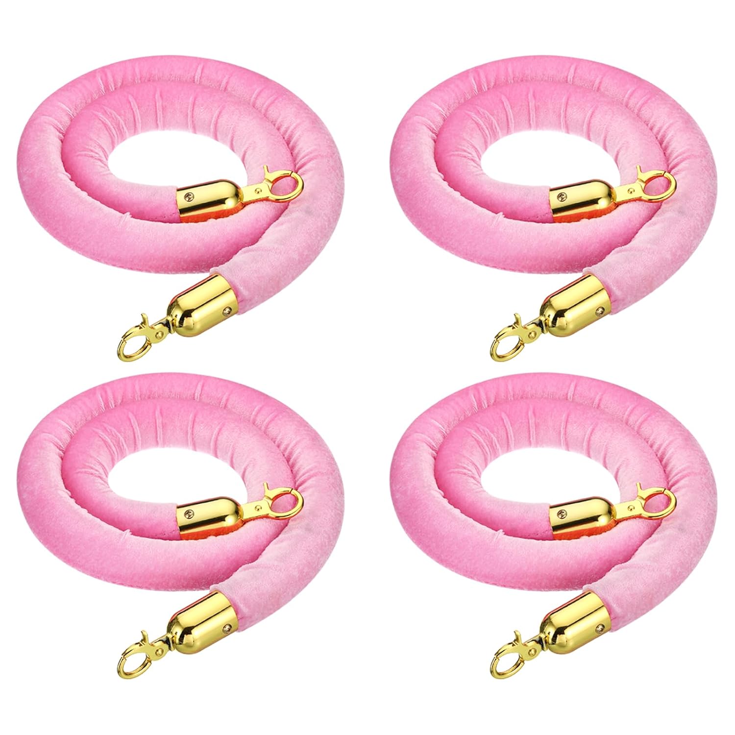 PATIKIL 5 Feet White Velvet Stanchion Rope, 4 Pack Crowd Control Barrier Rope with Snap Hooks for Posts Stands Queue Divider of Hotel Theater, Golden