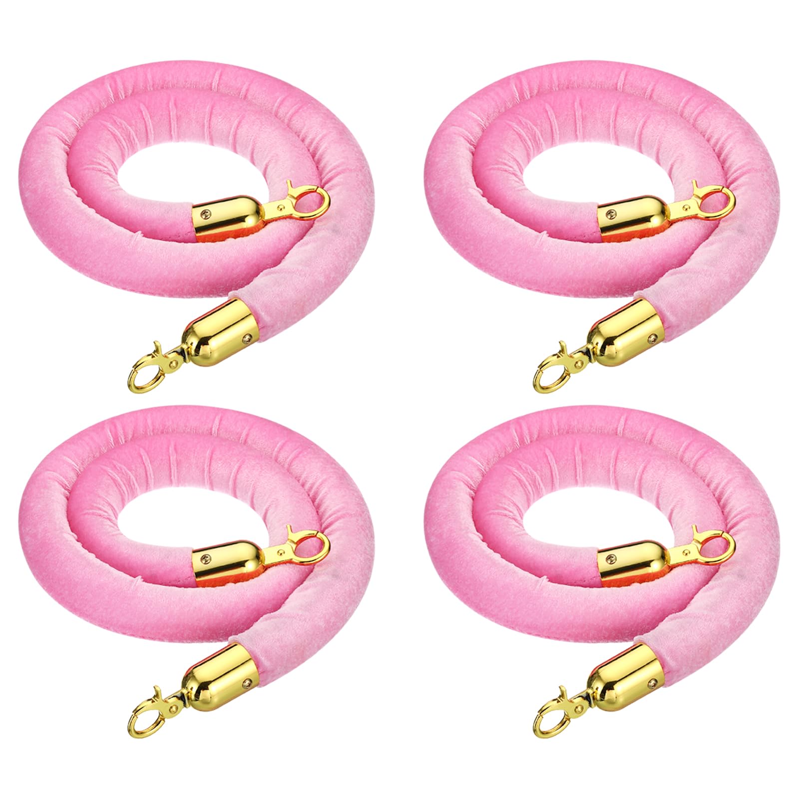 PATIKIL 4 Feet Pink Velvet Stanchion Rope, 4 Pack Crowd Control Barrier Rope with Snap Hooks for Posts Stands Queue Divider of Hotel Theater, Golden