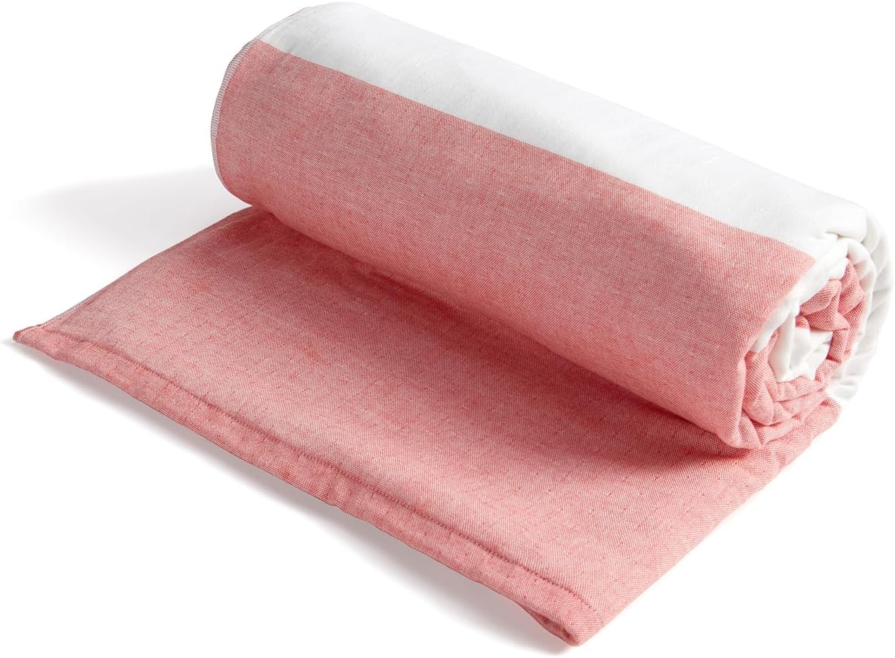 Loon & Lake Luxury Block Stripe Beach Towels | Oversized 36" x 72" | Crafted from 100% Combed Cotton | Plush and Absorbent Beach Towel or Pool Towels | Fouta & Terry | Balch Collection - Coral - Image 9