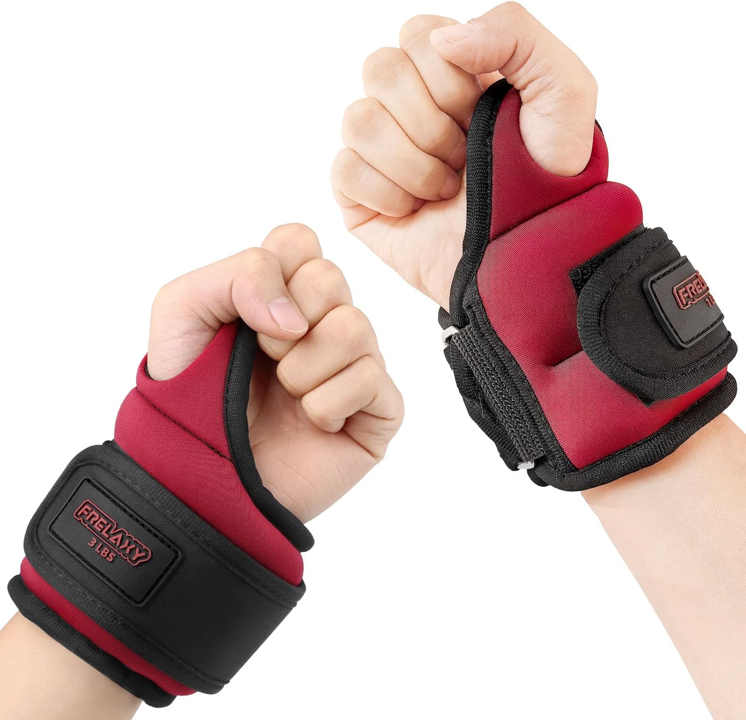 frelaxy wrist weights with thumb loops lock for men women 1lb*2 2lbs*2 3lbs*2 ankle weights weighted gloves for running strength training yoga walking exercises red 3 lbs x 2