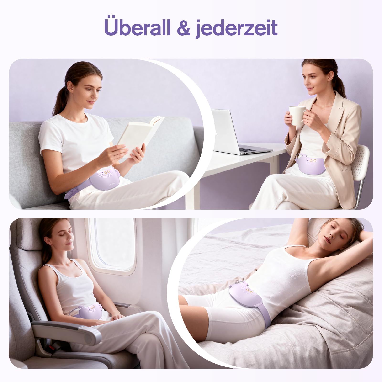 Comfytemp Wärmegürtel Periode Vibrationsmassage für Perioden Bauch und Rücken mit 5000mAh Akku, Kabellos Heizgürtel Menstruations Bauchwärmer Rückenwärmer mit Abschaltautomatik, USB-C Geschenke
