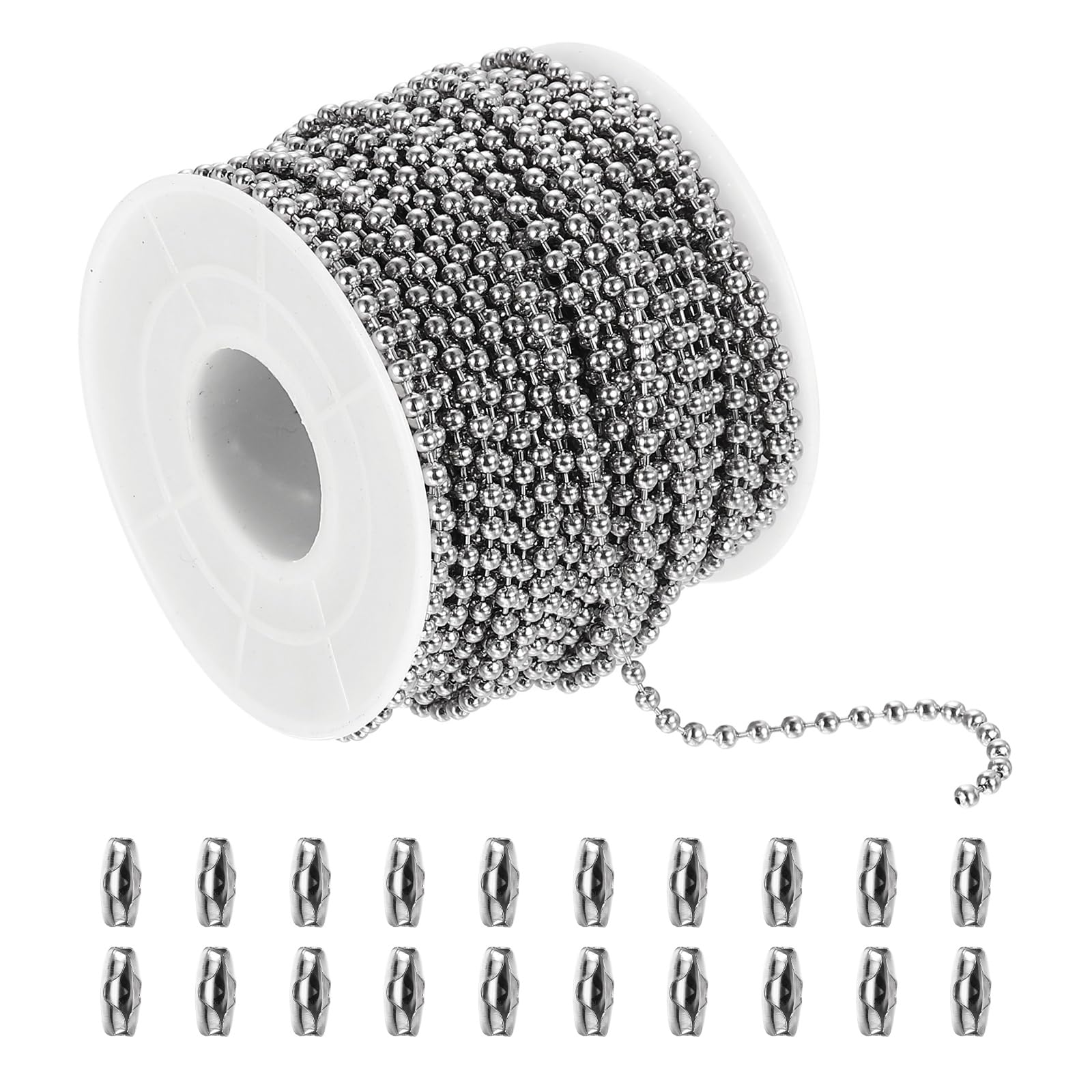 PATIKIL Ball Beads Chains, (20m 2mm), 304 Stainless Steel Dog Tag Chain Keychain Beaded Extension with 50pcs Ball Chain Connectors, Suit for - Jewelry Making/Hanging Decoration