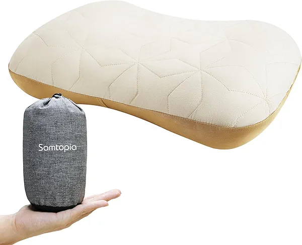 samtopia Inflatable Camping Travel Pillow, Lightweight Backpacking & Hiking Pillow with Removable Cover, Washable for Neck Lumbar Support