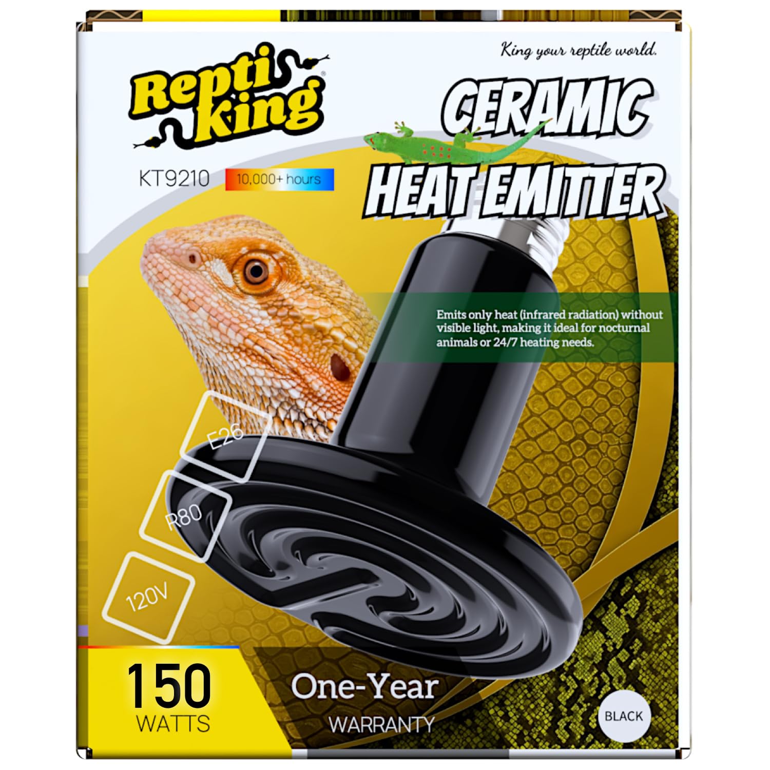 Reptile Heat Lamp, 150W Ceramic Heat Emitter for Bearded Dragon, Snake, Turtle, Ball Python & Chicken Coop, 24/7 Safe Heat Source, Durable Heat Light Bulb Reptile Tank Accessories