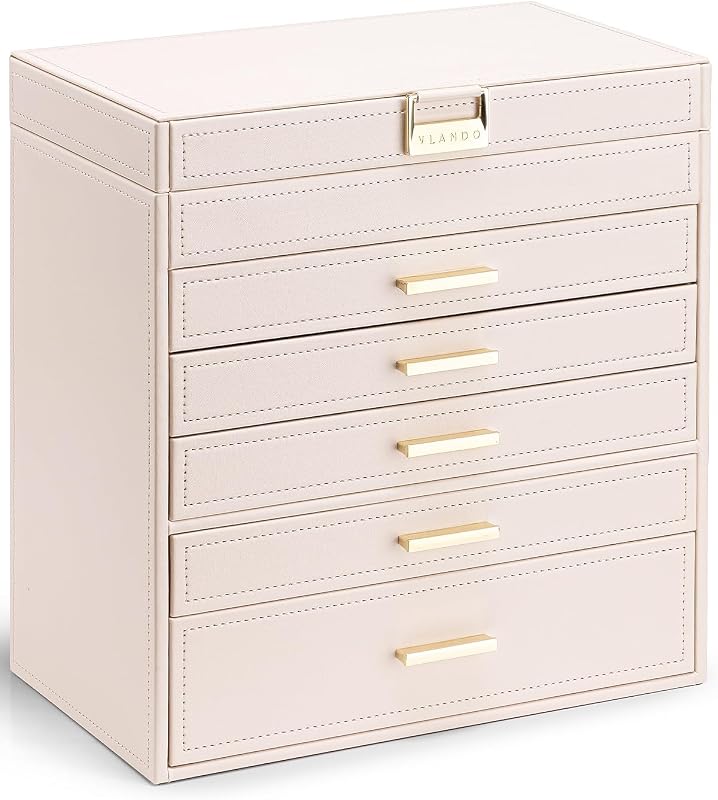 Joyero grande, organizador de almacenamiento de 6 capas, divisores extraíbles | Almacenamiento en capas, mango exquisito, divisores ajustables y forro de terciopelo suave para pulseras, anillos, lentes, relojes y collares.