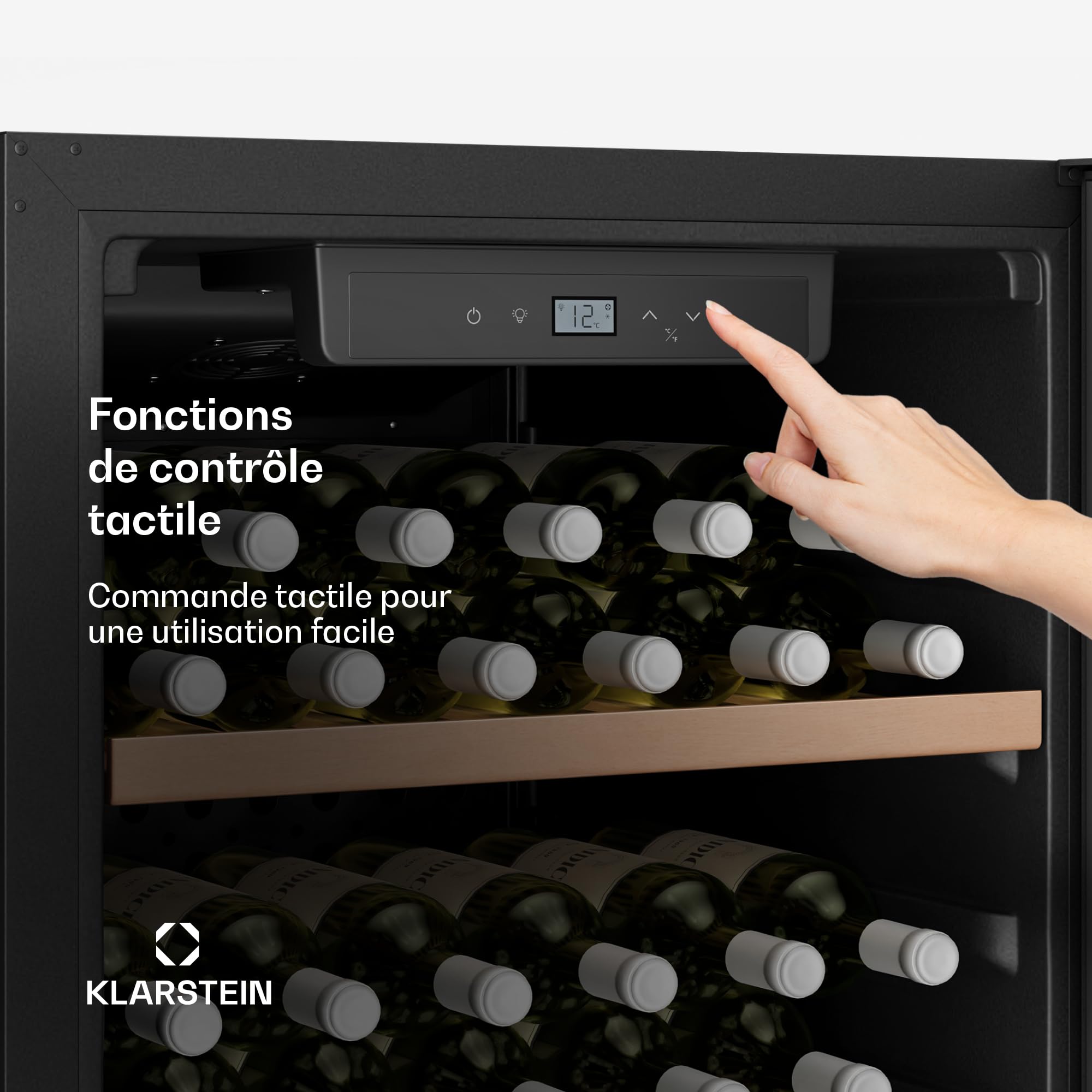 Klarstein CellarMax Cave à Vin Grande Capacité - 114 Bouteilles, 5-20°C, Porte Métal, Commande Tactile, Alarme, Autonome