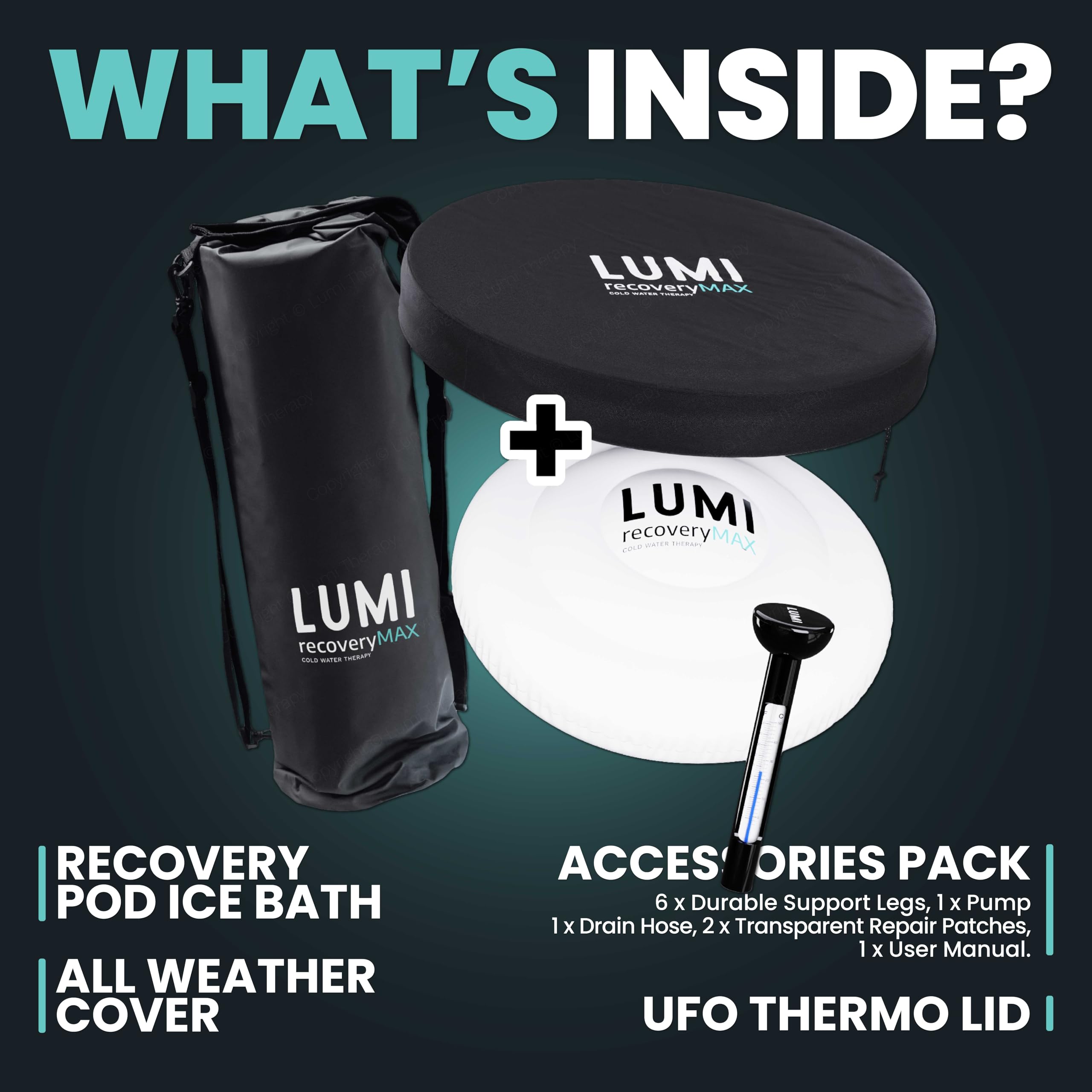 LUMI Therapy Ice Bath Pod MAX 420L | 5 capas térmicas, tapa OVNI, bolsa seca | Bienestar mental y recuperación del rendimiento | Terapia de agua fría, impulso inmunológico | Aislamiento térmico