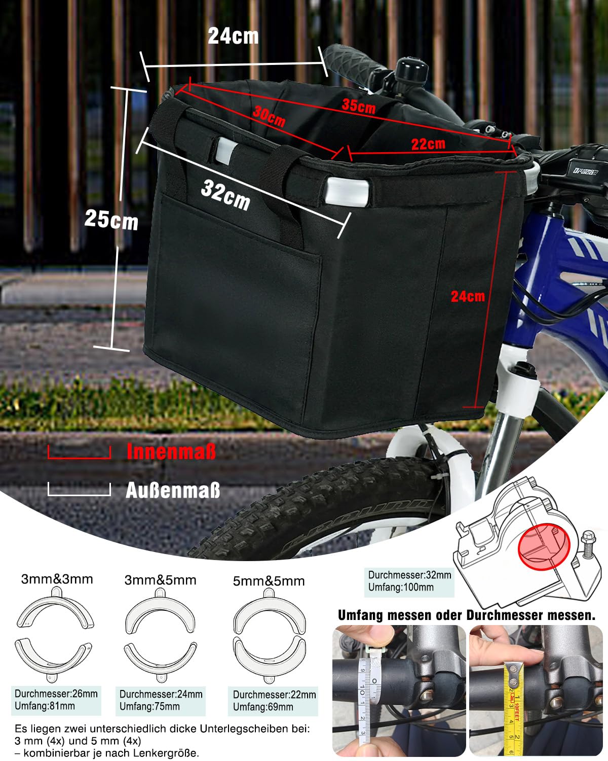 Diurwur Cesta delantera para bicicleta, impermeable, cesta para manillar de bicicleta, cesta de transporte extraíble, cesta de la compra, cesta de pícnic, cesta plegable para manillar con accesorios