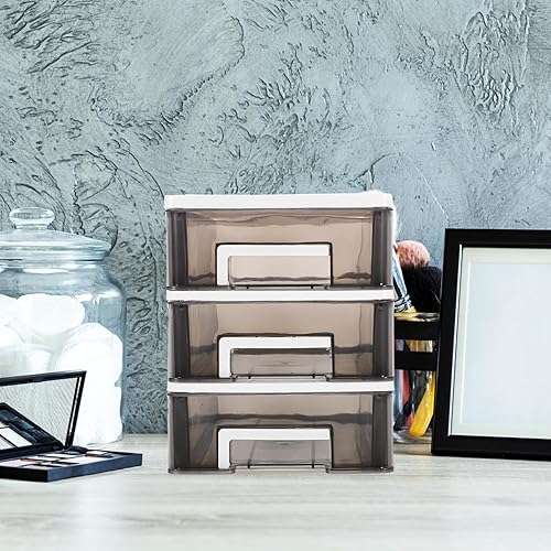 Miniatura 7 de BESPORTBLE 3 cajones de almacenamiento de plástico, organizador de almacenamiento de cajones, marco blanco con cajones transparentes