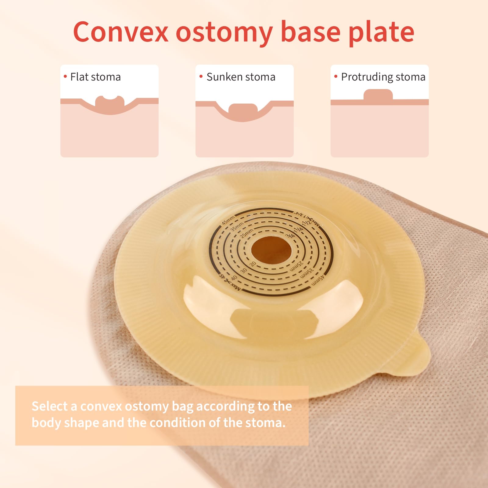 DERAYMI 30 bolsas convexas de dos piezas para ostomía, accesorios para estoma, 15 – 57 mm, bolsas de colostomía para piel de estoma que está presionada y boca abajo (20 bolsas, 10 bandejas convexas